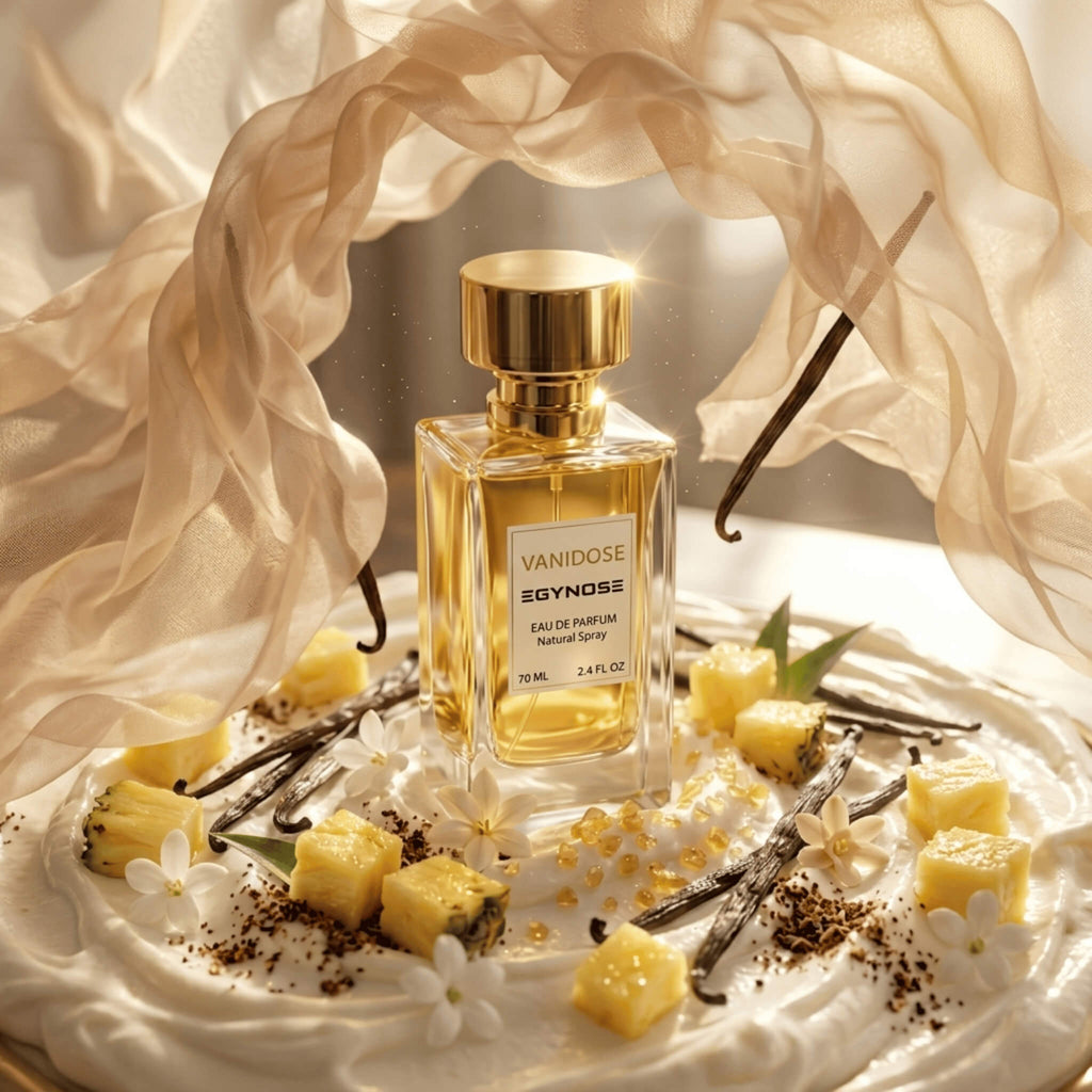 Vanidose vanilla perfume by EGYNOSE with tonka bean and caramel notes عطر فانيليا دافئ gourmand perfume by egynose crafted in egypt